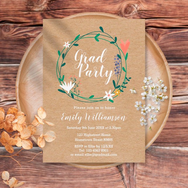 Elegant Script Rustic Floral Graduation Party  Invitation (Creator Uploaded)