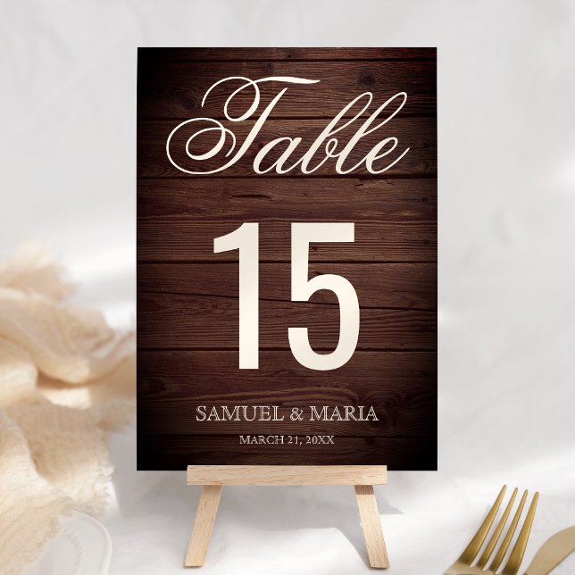 Elegant Script Rustic Wood Wedding Table Number (Creator Uploaded)