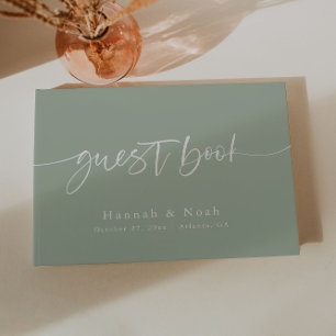 Elegant Script Sage Cream Wedding Guest Book