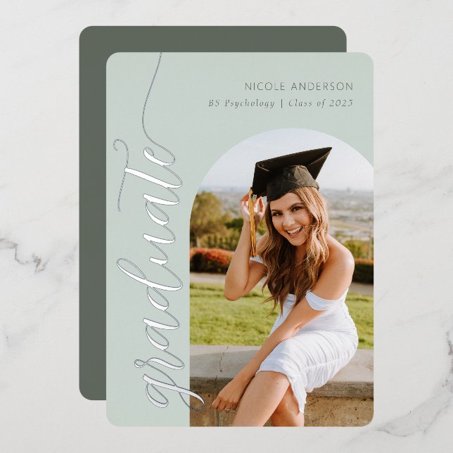 Elegant Script Sage Graduation Party Arch Photo (Front/Back)