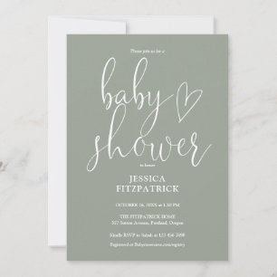 Elegant Script Sage Green All In One Baby Shower Invitation