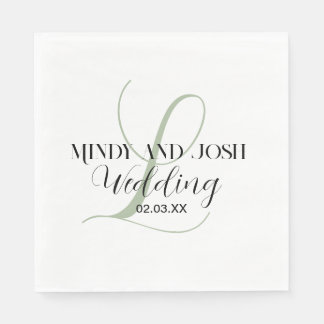Elegant Script Sage Green Initial Wedding Napkin