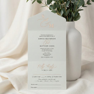 Elegant Script Sage Green Minimalist Wedding All In One Invitation