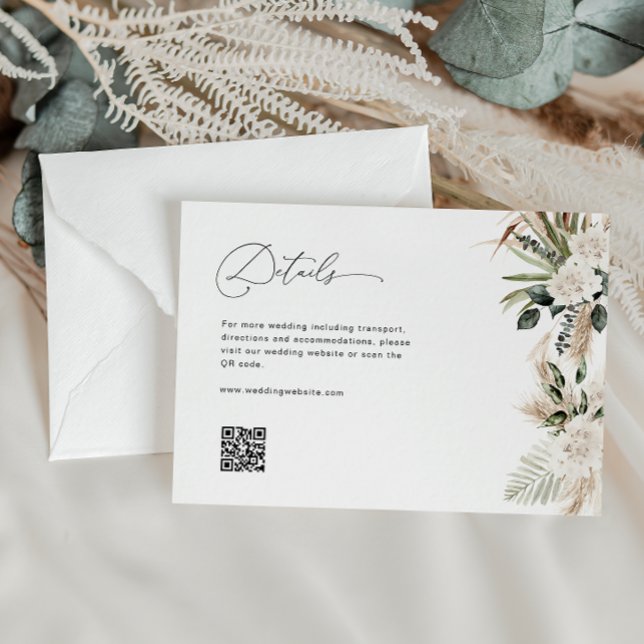 elegant script sage green pampas wedding details enclosure card (Creator Uploaded)