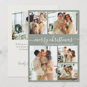 Elegant Script Sage Green Photo Collage Christmas Holiday Card