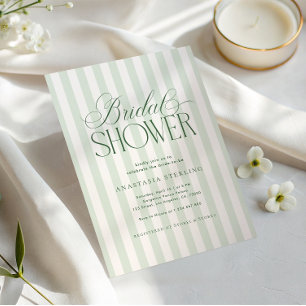 Elegant Script Sage Green Stripes Bridal Shower Invitation