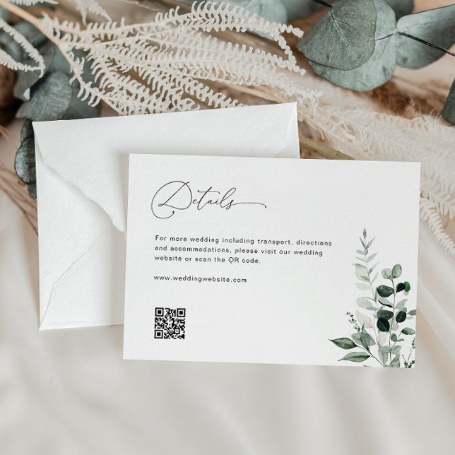 elegant script sage green wedding details enclosure card (Creator Uploaded)