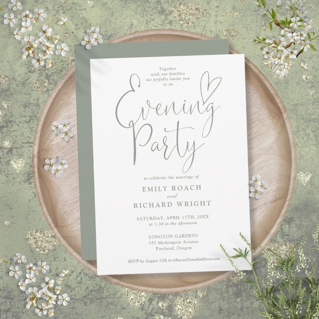 Elegant Script Sage Green Wedding Evening Party Invitation (Elegant Script Sage Green Wedding Evening Party Invitation)