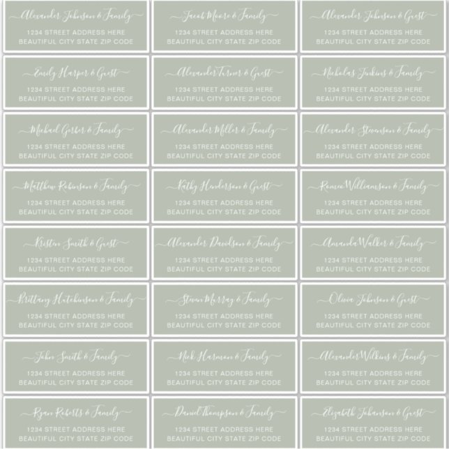 Elegant Script Sage Green Wedding Guest Address (Front)