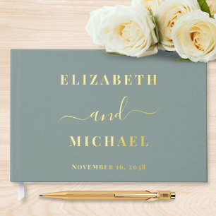 Elegant Script Sage Green Wedding Guest Book
