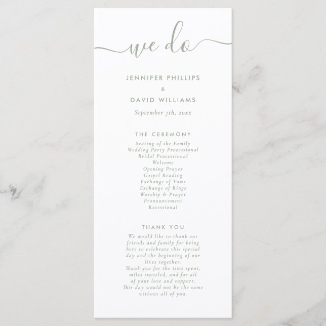 Elegant Script Sage Green Wedding Program Programme (Front)