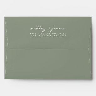 Elegant Script Sage Green Wedding Return Address  Envelope