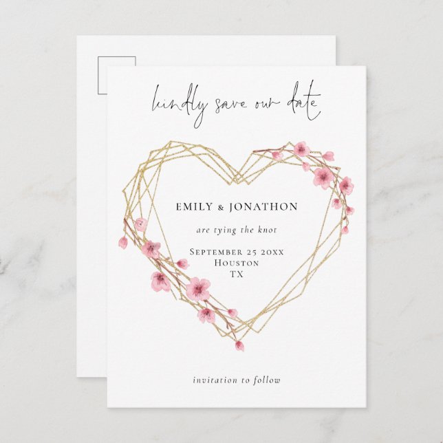 Elegant Script Sakura Cherry Blossom Save The Date Invitation Postcard (Front/Back)