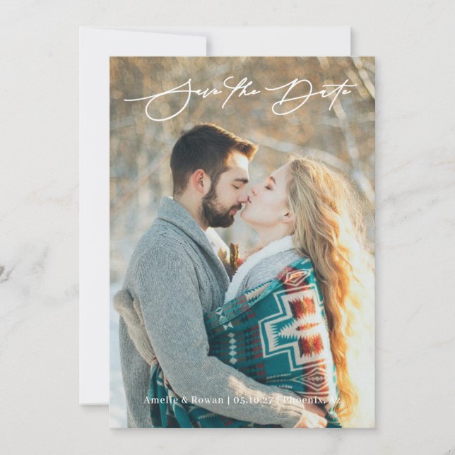 Elegant Script, save the date card, announcement (Front)
