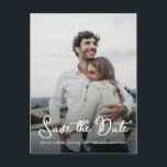 Elegant Script Save the Date Engagement Photo Announcement Postcard<br><div class="desc">This chic save the date photo postcard features elegant script and modern typography. You can easily customise this save the date card with your upcoming wedding details and your engagement photo. The photo phades into a chic black colour. If you need help or matching items, please contact us through our...</div>