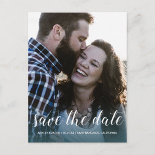 Elegant Script Save the Date Engagement Photo Announcement Postcard
