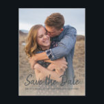 Elegant Script Save the Date Engagement Photo Announcement Postcard<br><div class="desc">This chic save the date photo postcard features elegant script and modern typography. You can easily customise this save the date card with your upcoming wedding details and your engagement photo. The photo phades into a warm ivory colour. If you need help or matching items, please contact us through our...</div>