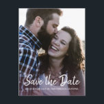 Elegant Script Save the Date Engagement Photo Announcement Postcard<br><div class="desc">This chic save the date photo postcard features elegant script and modern typography. You can easily customise this save the date card with your upcoming wedding details and your engagement photo. The photo phades into a purple burgundy colour. If you need help or matching items, please contact us through our...</div>