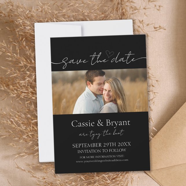 Elegant Script Save the Date Monogram Invitation (Black and White Save the Date Wedding Announcement)