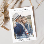 Elegant Script Save the Date Photo<br><div class="desc">Modern and Elegant Handwritten Script Portrait Vertical Photo Save the Date Wedding Card. The save the date invitation card includes a chic and stylish typography with a simple and minimalist design on a White background that you can add your customised engagement photograph picture to.</div>