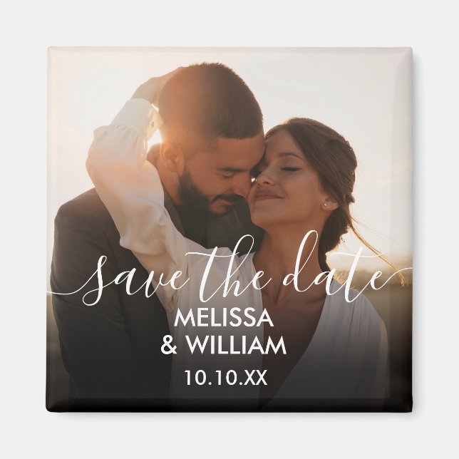 Elegant Script Save The Date Photo Magnet (Front)