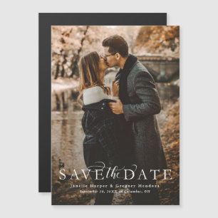 Elegant script save the date photo magnetic invitation
