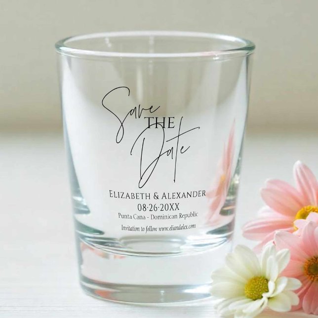 Elegant Script Save The Date The Date Shot Glass (Creator Uploaded)