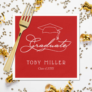 Elegant Script Scarlet Red Graduation Napkins