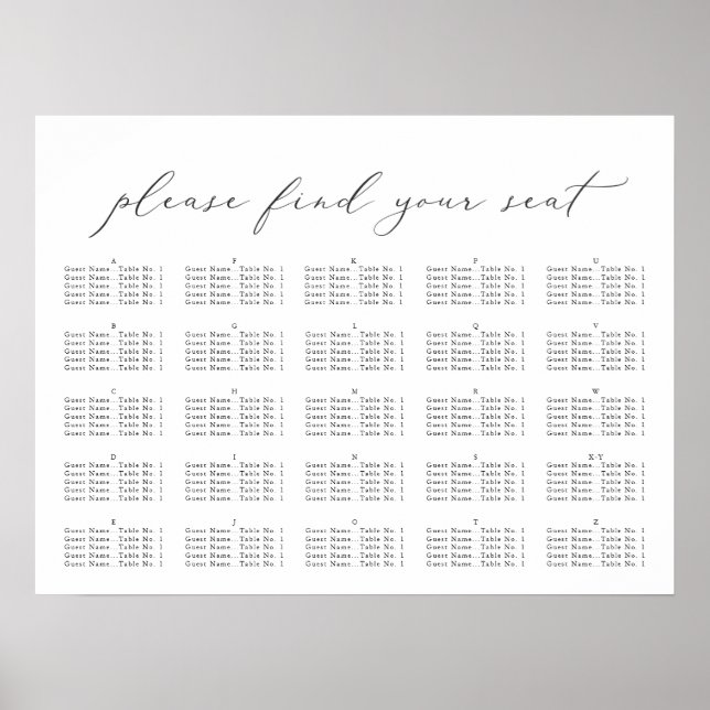 Elegant script, Seating Chart (Front)