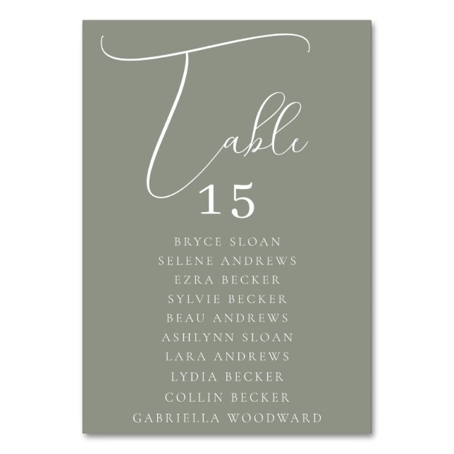 Elegant Script Seating Table Number (Front)