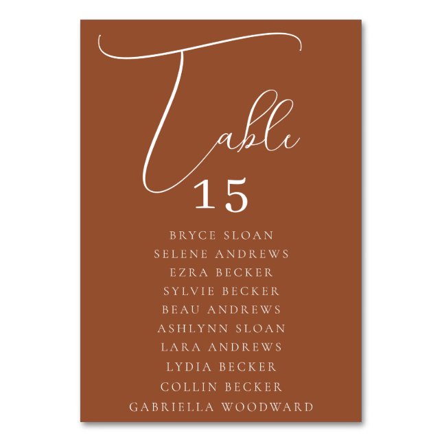 Elegant Script Seating Table Number (Front)