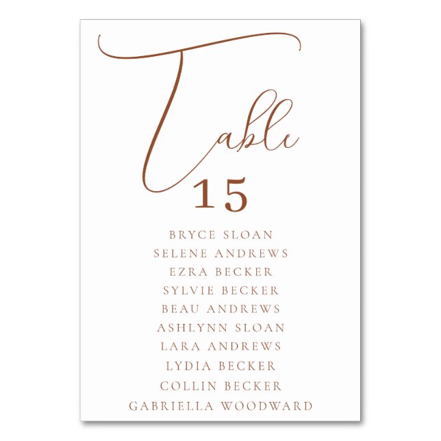 Elegant Script Seating Table Number (Front)