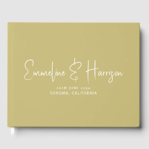 Elegant Script Serif Custom Moss Green Wedding Guest Book