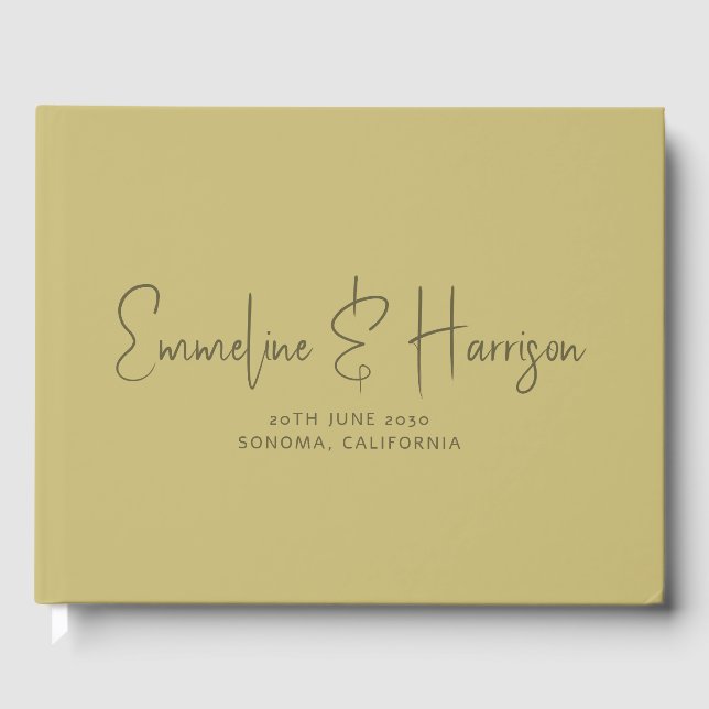 Elegant Script Serif Custom Moss Green Wedding Guest Book (Front)
