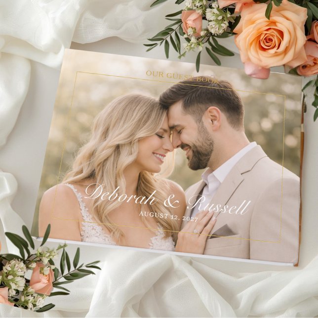 Elegant Script & Serif Personalized Photo Wedding  Guest Book (Creator Uploaded)