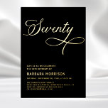 Elegant Script Seventy Black Gold 70th Birthday<br><div class="desc">Celebrate a milestone birthday with elegance and style. This Elegant Script Seventy Black Gold 70th Birthday Invitation features a sophisticated black and gold colour scheme with script lettering,  perfect for a classy and memorable event. Ideal for marking 70 wonderful years,  this design combines luxury with timeless appeal.</div>