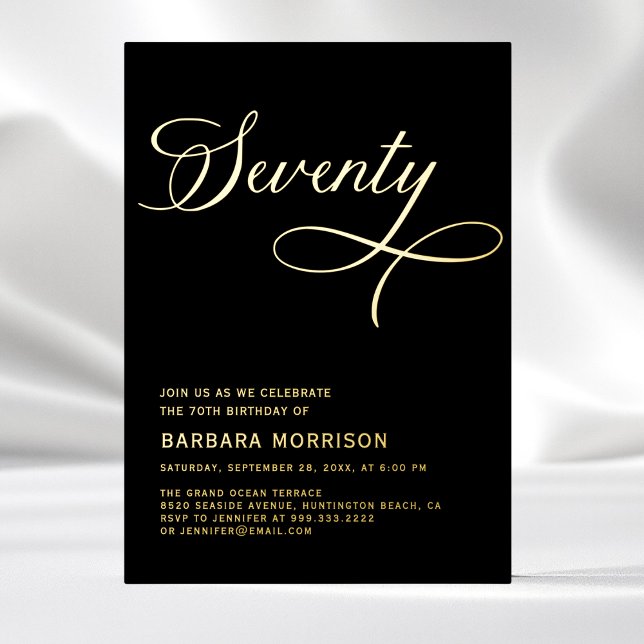 Elegant Script Seventy Black Gold 70th Birthday (Creator Uploaded)