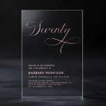 Elegant Script Seventy Rose Gold 70th Birthday Acrylic Invitations<br><div class="desc">Mark a momentous occasion with the Elegant Script Seventy Black Rose Gold 70th Birthday Invitation. This stunning design features a combination of sophisticated black and luxurious rose gold script, creating a refined and elegant look. Perfect for a 70th birthday celebration, this invitation sets the tone for a classy and unforgettable...</div>