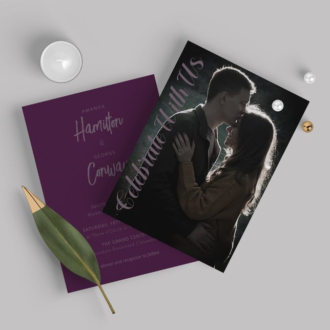 Elegant Script Shades of Purple Photo Wedding Invitation (Creator Uploaded)