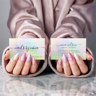 Elegant script signature holograph rainbow glitter business card