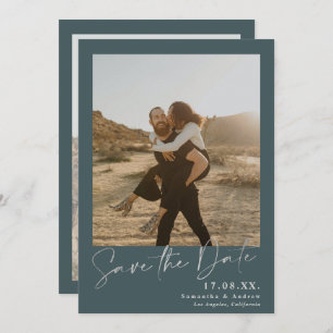 Elegant script silver 2 photos save the date