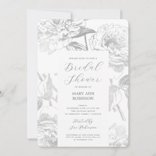 Elegant Script Silver Floral Bridal Shower Invitation