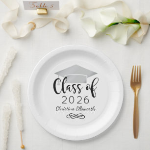 Elegant Script Silver Graduation Party Paper Plate