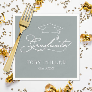 Elegant Script   Silver Grey Graduation Napkin
