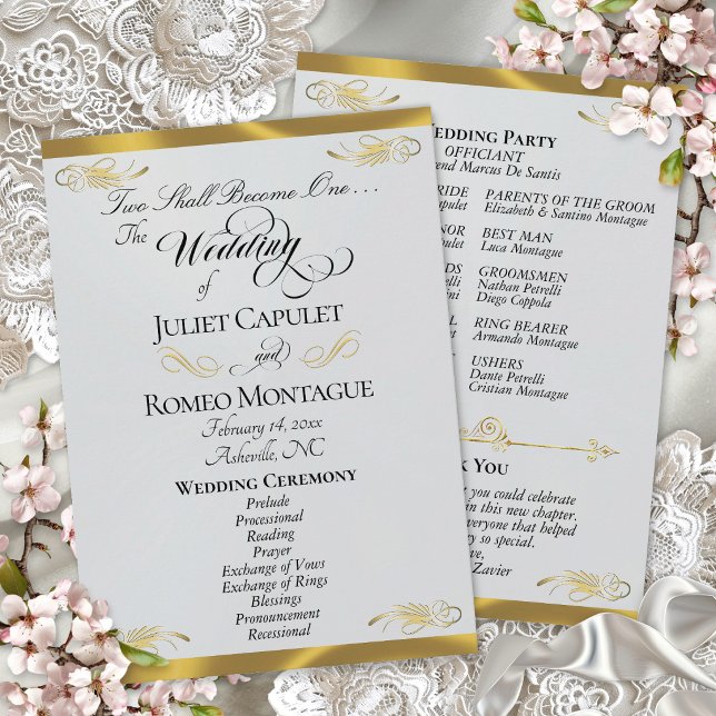 Elegant Script - Silver Pearl/Gold Wedding Programme (Creator Uploaded)