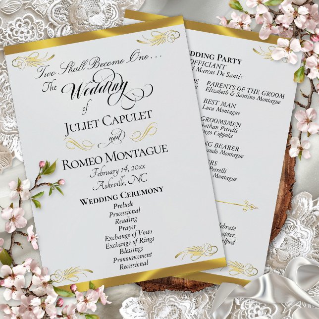 Elegant Script - Silver Pearl/Gold Wedding Programme (Creator Uploaded)