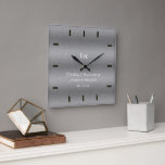 Elegant Script Silver Wedding Anniversary Keepsake Square Wall Clock<br><div class="desc">A modern,  simple,  classy,  elegant,  personalised wedding anniversary keepsake clock featuring modern script calligraphy and a silver,  brushed metal background. A nice custom wedding or anniversary gift for a young - and young at heart - couple celebrating their 1st,  3rd,  5th,  10,  25th or 50th anniversary.</div>
