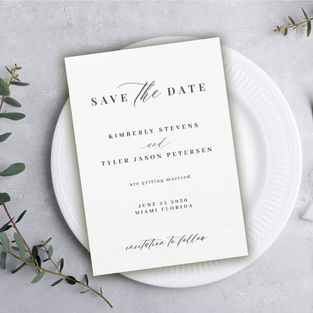 Elegant script simple black and white wedding save the date (Creator Uploaded)