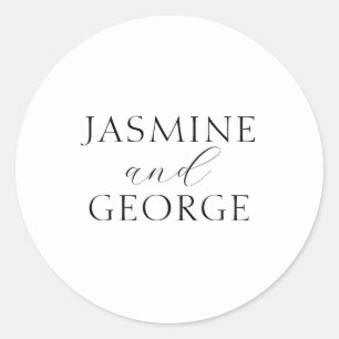 Elegant Script Simple Black & White Wedding Classic Round Sticker
