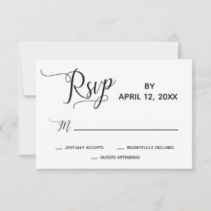 Elegant Script Simple Black White Wedding RSVP Card